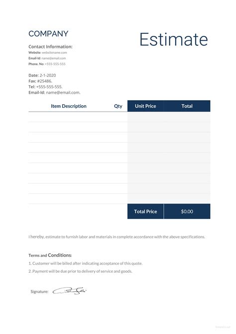Microsoft Word Estimate Template