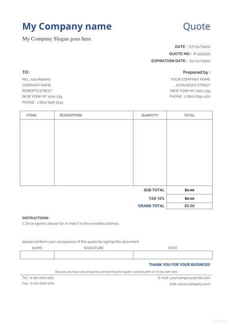 Microsoft Word Quotation Template