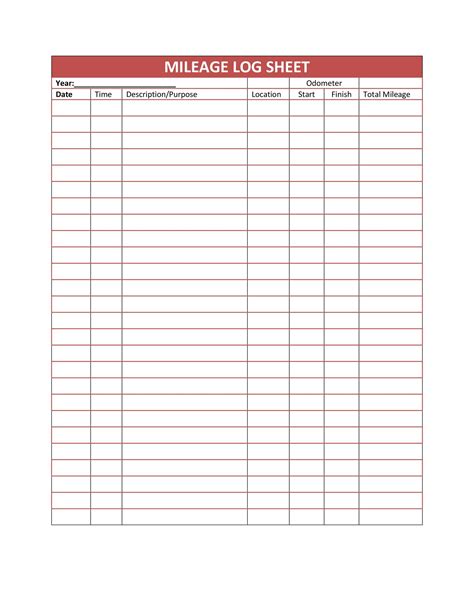 Mileage Sheet Template