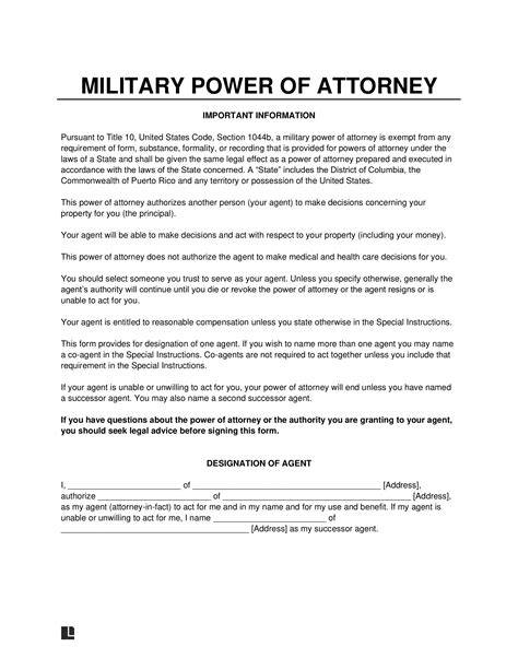 Military Power Of Attorney Template