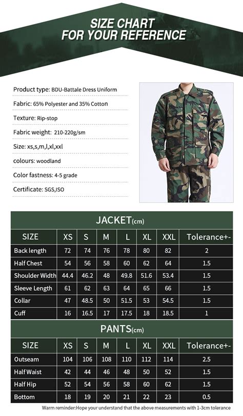 Military Uniform Sizing Chart