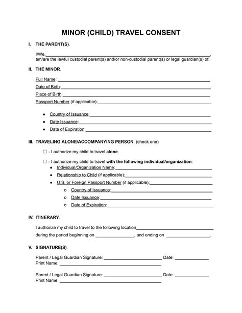 Minor Travel Consent Form Template