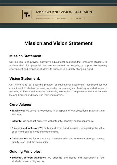 Mission And Vision Statement Template