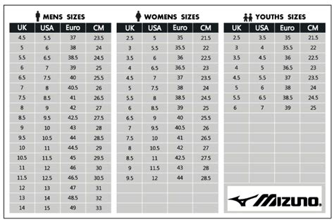 Mizuno Cleat Size Chart