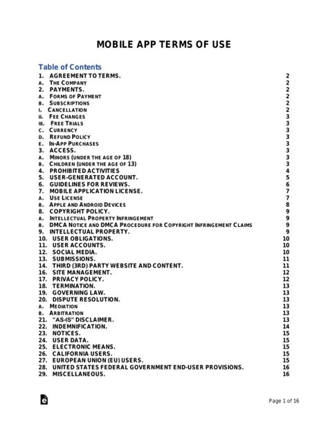 Mobile App Terms Of Use Template
