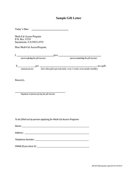 Money Gift Letter Template