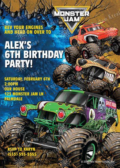 Monster Jam Birthday Invitation Template Free