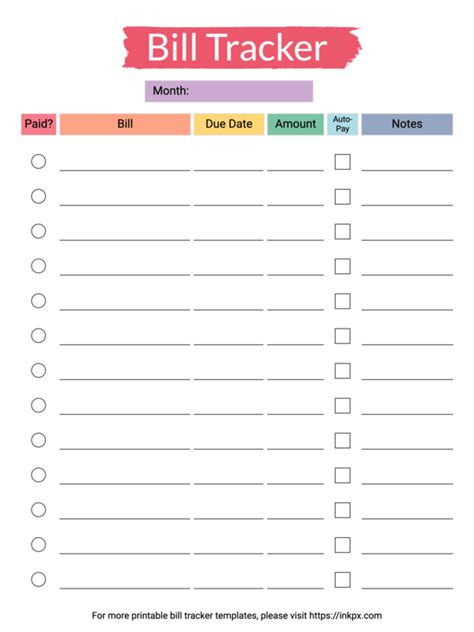Monthly Bill Tracker Template Free