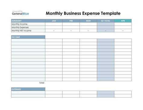 Monthly Business Expense Template