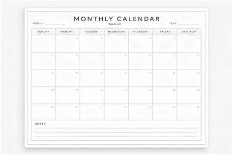 Monthly Calendar Template Printable