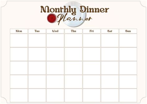 Monthly Dinner Menu Template