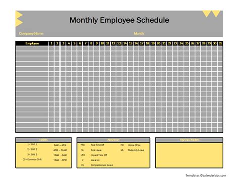 Monthly Employee Work Schedule Template Excel
