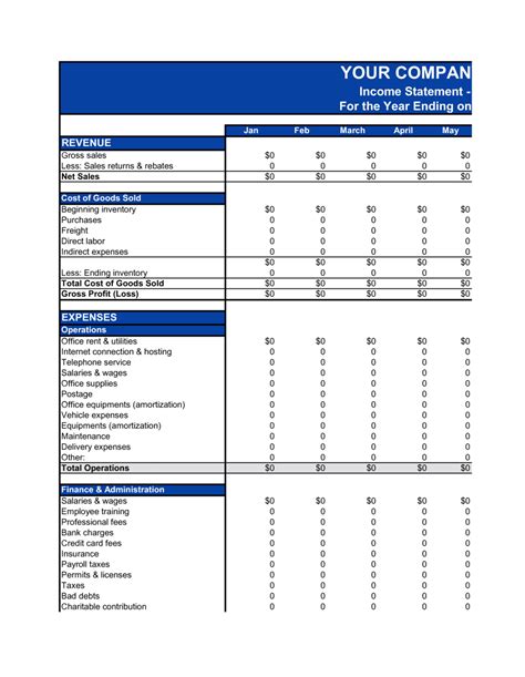 Monthly Income Statement Template