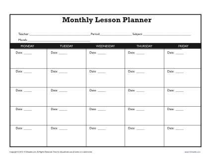 Monthly Lesson Plan Template Free