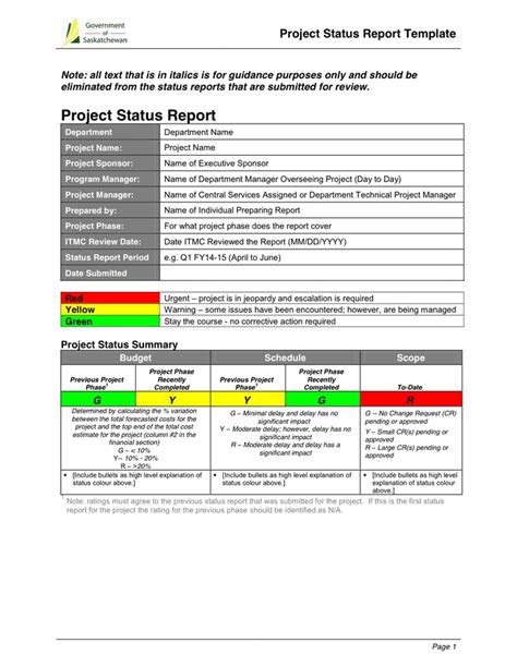 Monthly Project Status Report Template