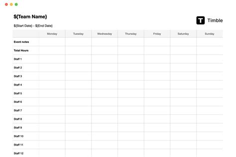 Monthly Rota Template
