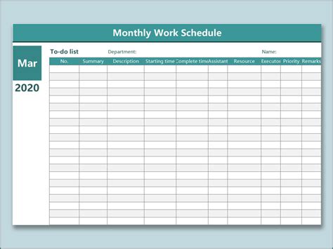 Monthly Schedule Template In Excel