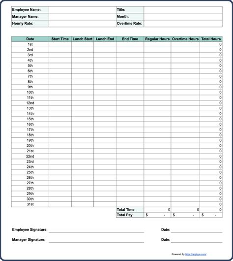 Monthly Timesheet Template Free Download