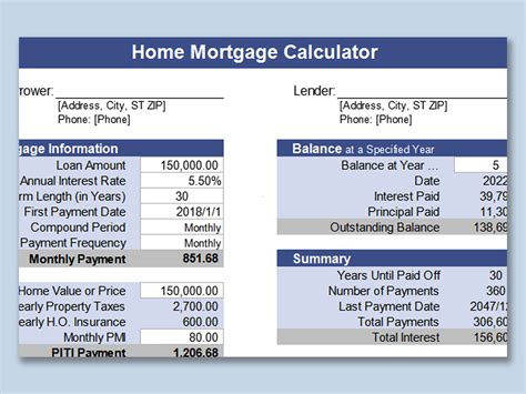 Mortgage Calculator In Excel Template