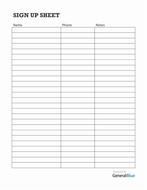 Ms Word Sign Up Sheet Template
