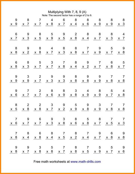 Multiplication Math Facts Timed Test Printable