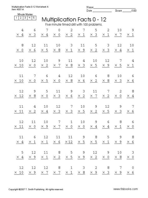 Multiplication Worksheets 0 12 Printable