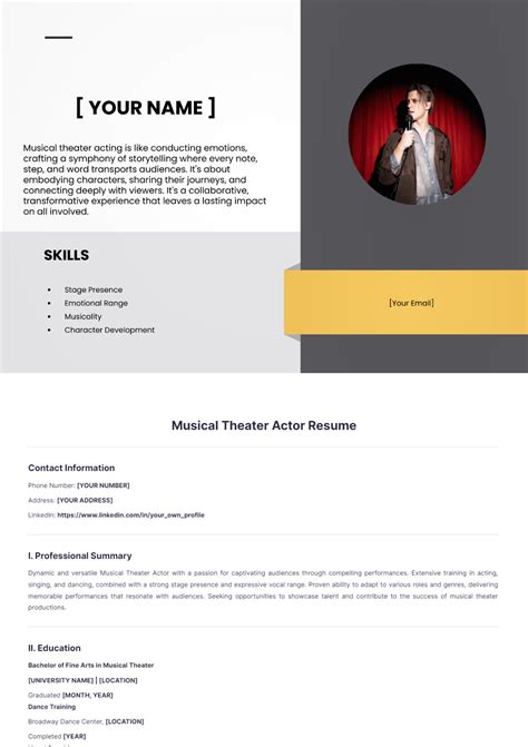 Musical Audition Resume Template