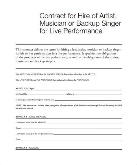 Musical Contract Template