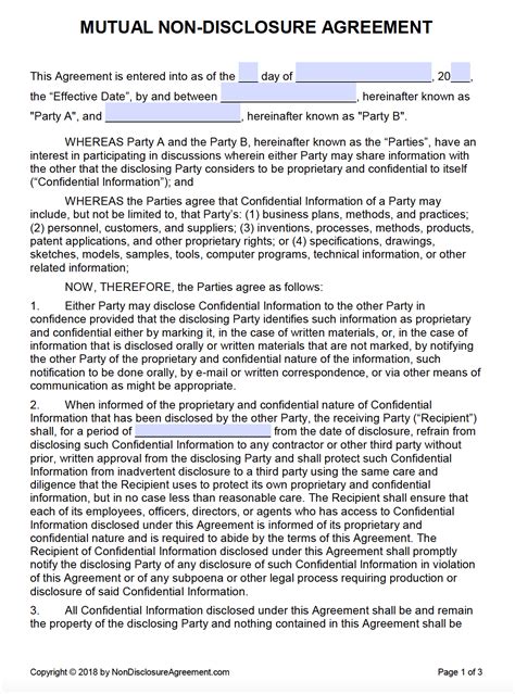 Mutual Non Disclosure Agreement Template Word