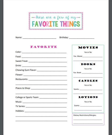My Favorite Things Template