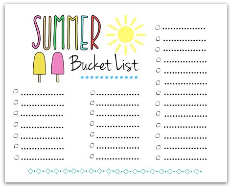 My Summer Bucket List Printable