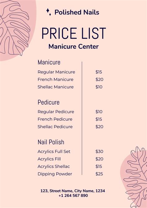 Nail Price List Template