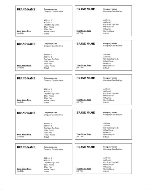 Name Card Word Template