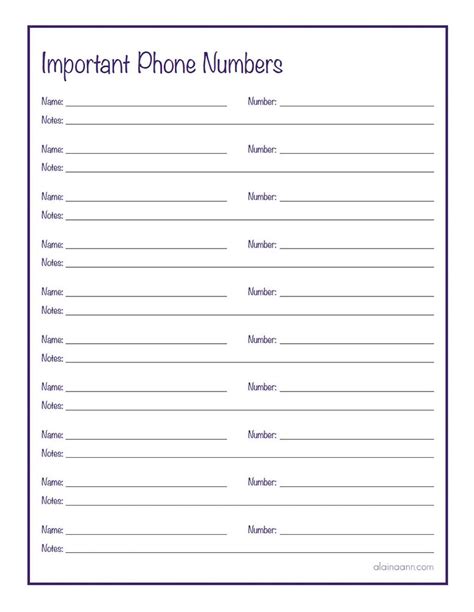 Name Email Phone Number Template