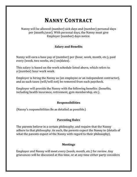 Nanny Agreement Template