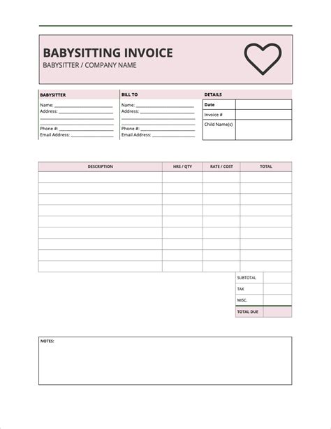 Nanny Invoice Template
