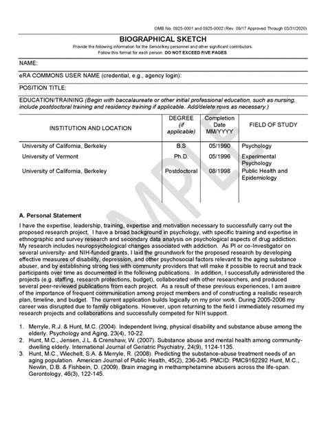 Nasa Biosketch Template