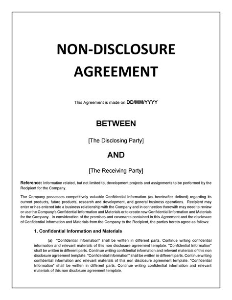Nda Agreement Template Free