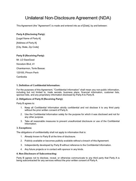 Nda Document Template