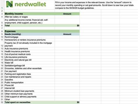 Nerdwallet Free Budget Template