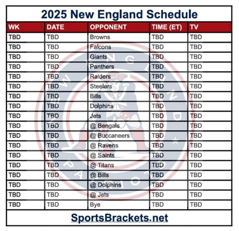 New England Patriots Schedule Printable