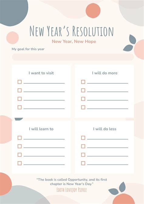 New Years Goals Template