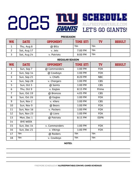 New York Giants Printable