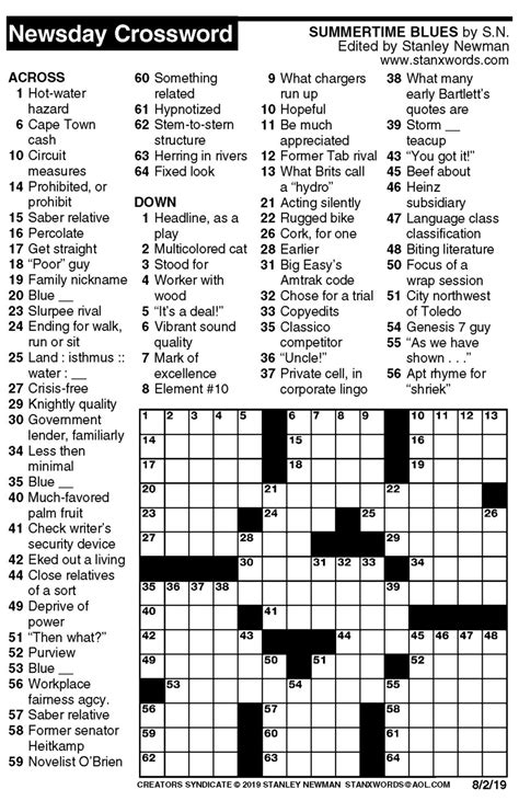 Newsday Printable Crossword Puzzles