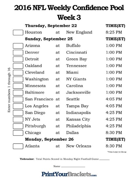 Nfl Pool Sheets Printable
