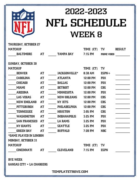 Nfl Schedule Week 8 Printable