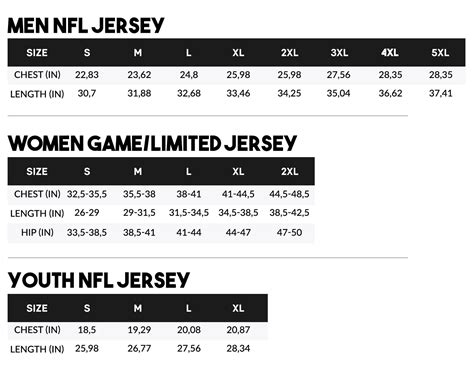 Nfl Size Chart Jersey