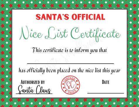 Nice List Certificate Template