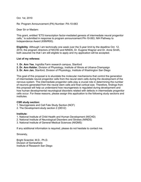 Nih Cover Letter Template
