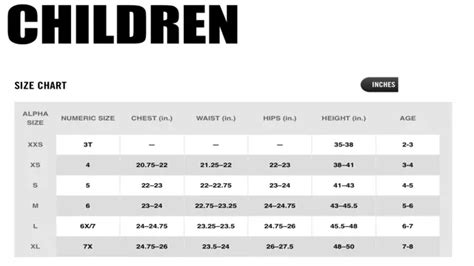 Nike Kids Clothes Size Chart